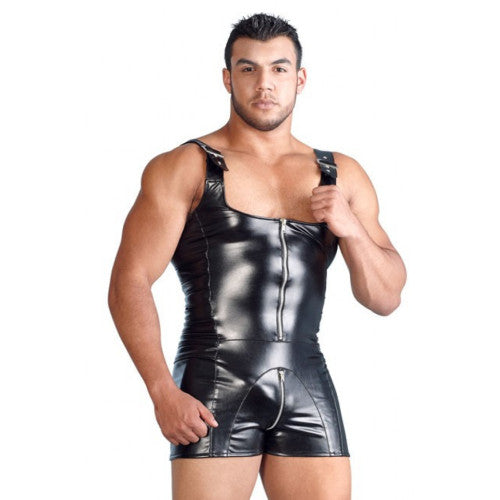 Black Imitation Leather Jumpsuit