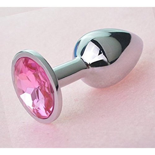 Stainless steel Jewel Butt plug Pink-Large