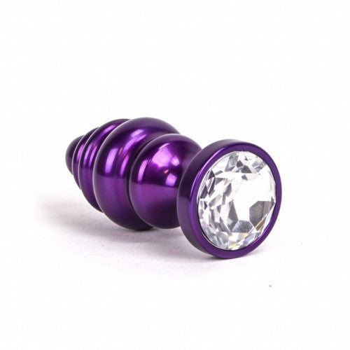 Purple Small spiral Aluminium Anal Plug with crystal white jewel