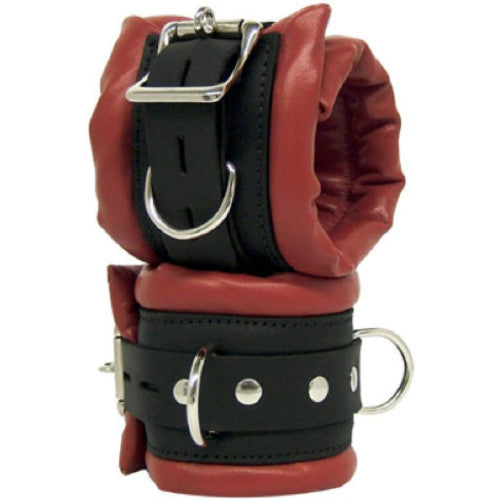 Red and Black Bdsm Adjustable Padded Leather Ankle Handcuffs