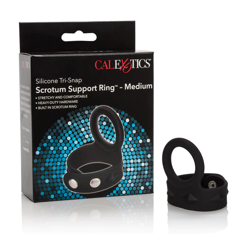 CalExotics Tri-Snap Scrotum Support Penis Ring - Black - M