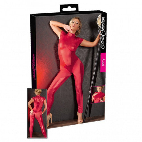 Cottelli Red Wetlook Catsuit with Zip Openings